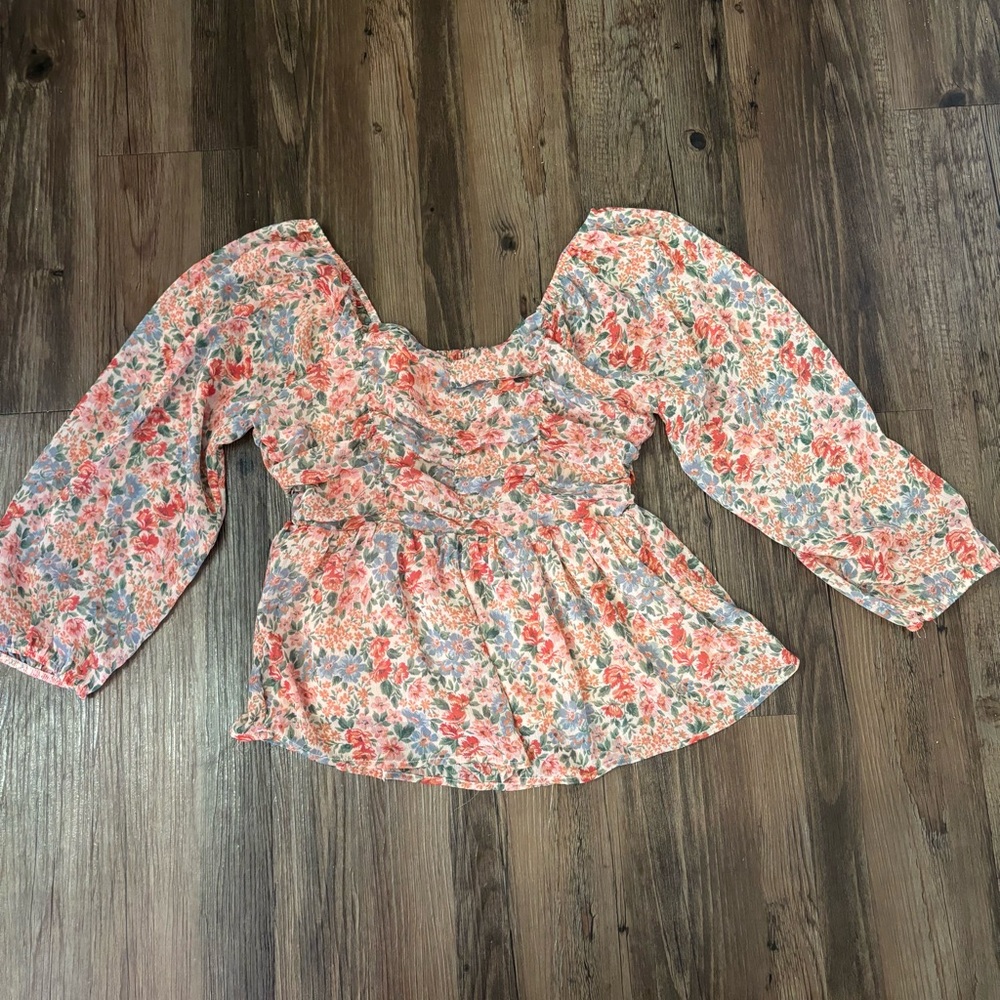 American Eagle Floral Print Women's Top With Ruffles Size S